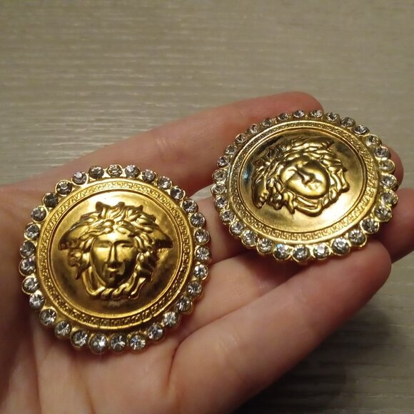 Gianni VERSACE JUMBO Vintage Crystal 💎✨ Clip-On Earrings - Picture 7 of 15